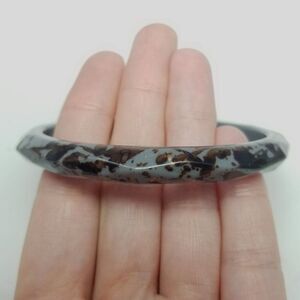 Vintage Gray and Black Marbeled and Faceted Bangle Bracelet, Retro Stacking
